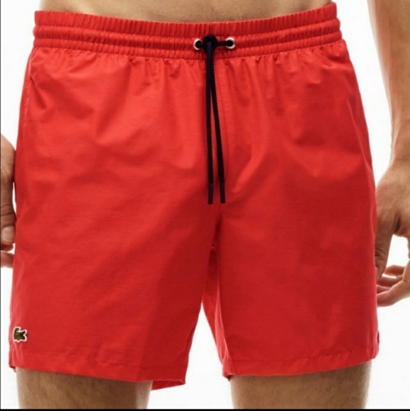 lacoste red swim shorts